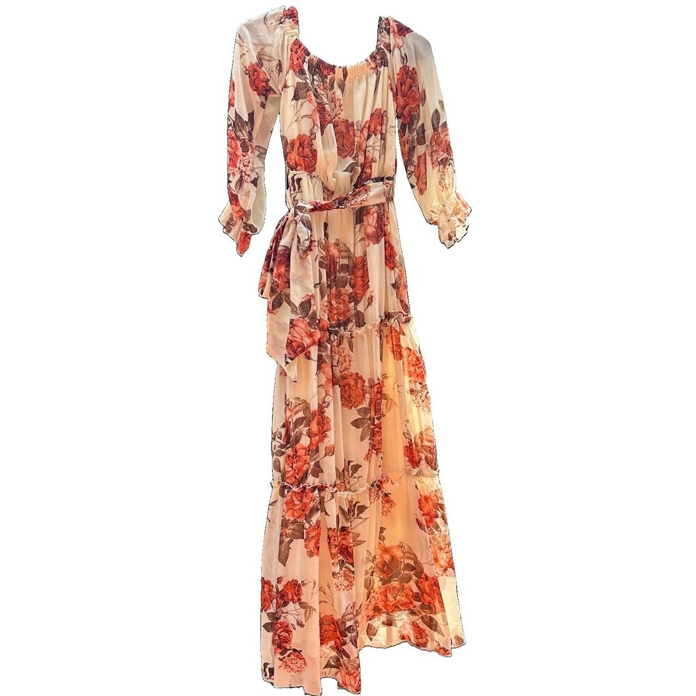 Baltic Born Lydia Fall Floral Maxi Dress Small Retro Prairie Boho Floral Peasant